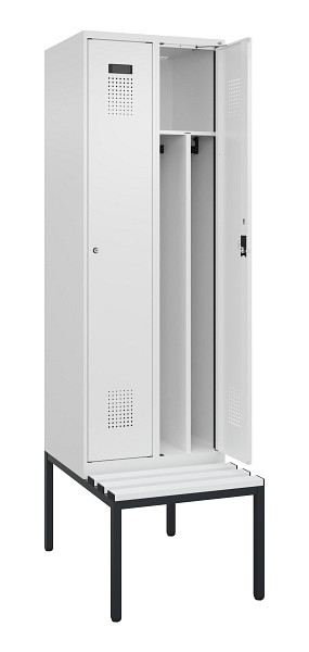 C+P Spind Evolo PLUS, 2 Abteile, 2120x600x815mm, 9016/9016, Zylinderschloss, Material Sitzfläche Kunststoff, Sitzbank, 0490507-20F S10100