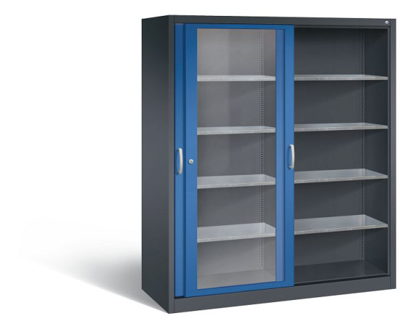 C+P Schiebetürenschrank Acurado, H1950xB1600xT600mm, Farbe: Schwarzgrau / Enzianblau, Bügelgriff, 2169-055 S10021