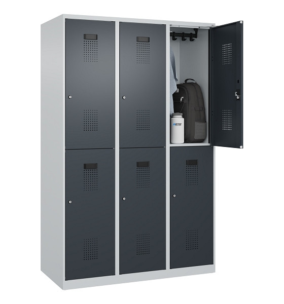 C+P Doppelstöckiger Spind Evolo PLUS, 6 Fächer, 1850x1200x500mm, 7035/7016, Zylinderschloss, 049300-32 S10039
