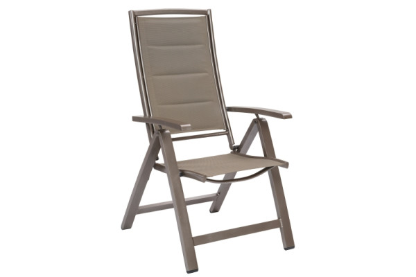 Merxx Tinetto Klappsessel, Rückenlehne 5-fach verstellbar, braunes Gestell, taupefarbener Textilbezug, Alumiuniumgestell mit Textilbespannung, 26020-210