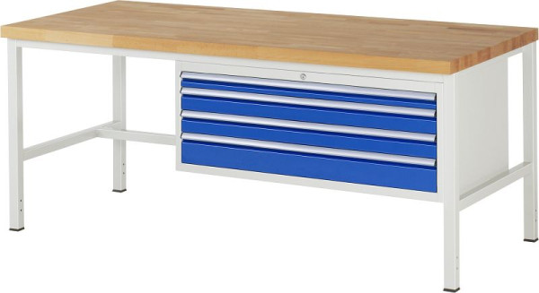 RAU Werkbank Serie 8000 - Modell 8332, B2000 x T900 x H840-1040 mm, Systemunterbau B1995 x T850 x H800-1000 mm, 03-8332A1-209B4H.11