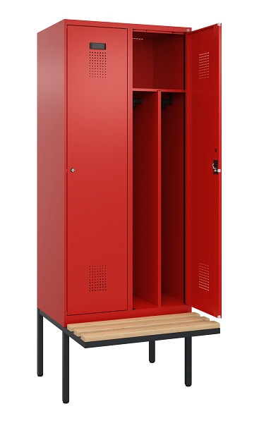 C+P Spind Evolo PLUS, 2 Abteile, 2120x800x815mm, 3020/3020, Haken 4, Zylinderschloss, Sitzfläche Holz, Trennwand, 0490407-22F S10052