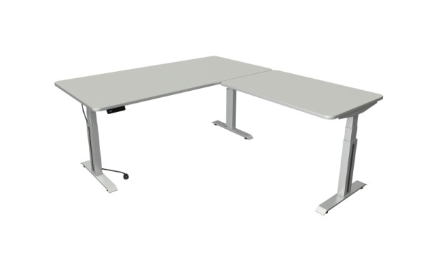 Kerkmann Sitz-/Stehtisch Move Professional, B 2000xT 1000mm, Fuß silber mit Anbauelement 1200x800mm, elektrisch verstellbar 640-1290mm, lichtgrau, 10013311
