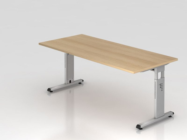 Hammerbacher Schreibtisch C-Fuß 180x80cm Eiche/Silber, Arbeitshöhe 65-85 cm, VOS19/E/S