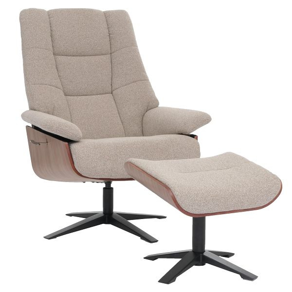 MCA Relaxsessel + Hocker HWC-N57, Fernsehsessel Liegesessel, Bouclé Stoff Holz, braun, 107245