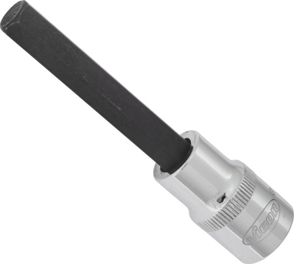VIGOR Innensechskant Schraubendreher-Einsatz, Vierkant hohl 12,5 mm (1/2 Zoll), Innen-Sechskant Profil, 10 mm, Länge: 100 mm, V2076