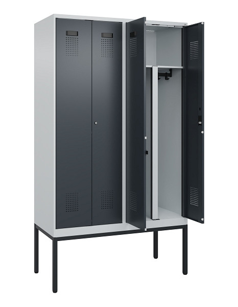 C+P PSA Doppel-Spind Evolo PLUS, Gestell, 4 Abteile, 2120x1200x500mm, 7035/7016, Zylinderschloss, 0490327-40P S10039