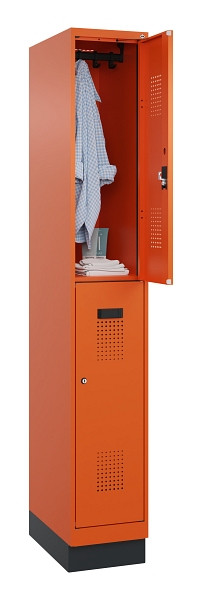 C+P Doppelstöckiger Spind Evolo PLUS, mit Sockel, 2 Fächer, 1950x300x500mm, 2004, Zylinderschloss, 049320-10 S10050