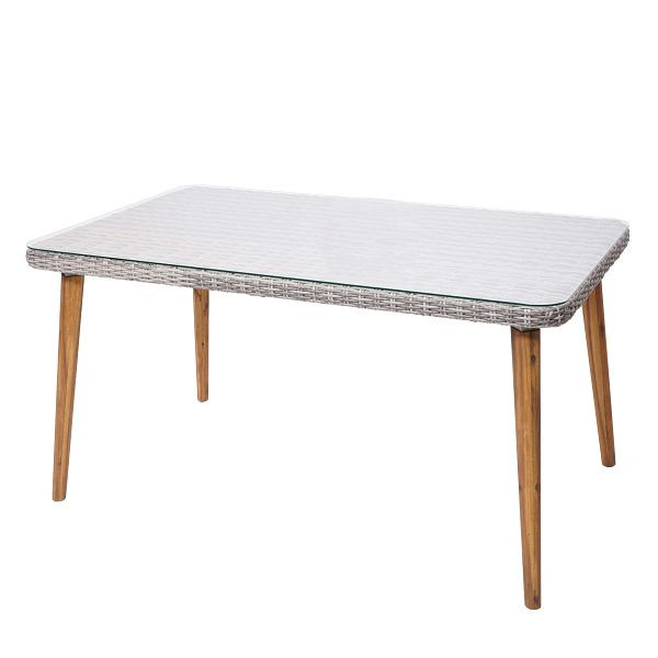Mendler Poly-Rattan Esstisch HWC-H65, Garten-/Lounge-Tisch, Stahl + Akazie halbrundes Poly-Rattan FSC 150x90cm, grau, 73753