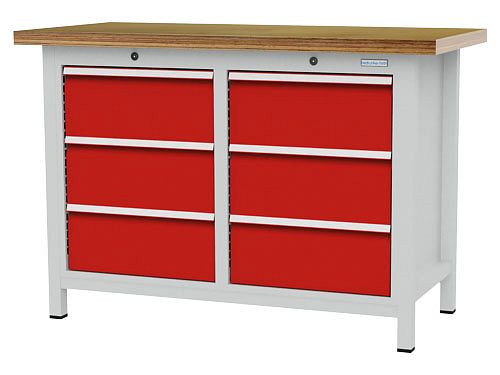 Bedrunka+Hirth Kastenwerkbank, R 18-16, Schubladenanzahl: 6, Maße: 1250 x 600 x 859 mm, Tragkraft Schublade(n): 75 kg, 03T512H60175