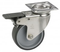 Produktbild von Dörner + Helmer Apparate-Lenkrolle mit TPE-Lauffläche, Edelstahl rostfrei, 100x24 mm, Gleitlager, Platte 60x60 mm, Tragkraft 55 kg, VE: 4 Stück, 771580 Dörner + Helmer Apparate-Lenkrolle mit TPE-Lauffläche, Edelstahl rostfrei, 100x24 mm, Gleitlager, Platte 60x60 mm, Tragkraft 55 kg, VE: 4 Stück, 771580