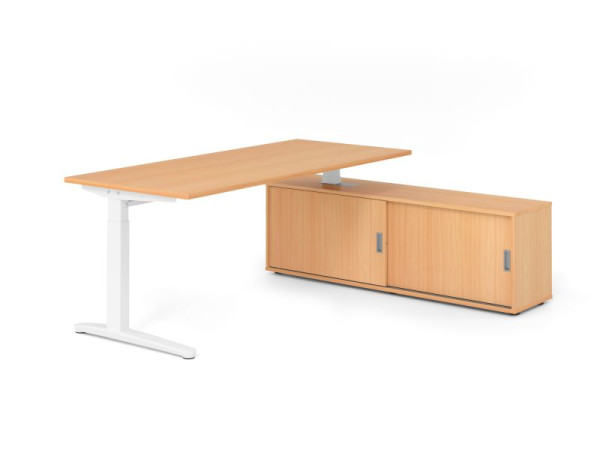 Hammerbacher Schreibtisch XB19, 180x80cm, Platte: Buche, 25mm dick, C-Fuß Gestell Weiß, höheneinstellbar, Ahorn, VXBE19SB/6/W/6/6