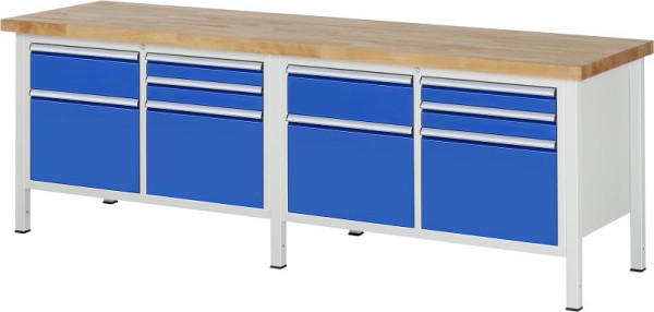 RAU Werkbank Serie 8000 - Gestell-Bauweise (Schweißgestell), 2 Doppel-Unterbau-Container (5x Schublade), 2500x840x700 mm, 03-8472A2-257B4S.11