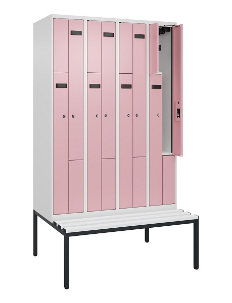 C+P Z-Spind Evolo PLUS, 8 Fächer, 2120x1200x815mm, 9016/3015, Zylinderschloss, Material Sitzfläche Kunststoff, Sitzbank, 0490537-408 S10099