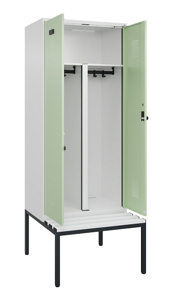 C+P PSA Doppel-Spind Evolo PLUS, Bank, 2 Abteile, 2120x800x815mm, 9016/6019, Drehriegel, Sitzfläche Kunststoff, Sitzbank, 0490527-22P S10073