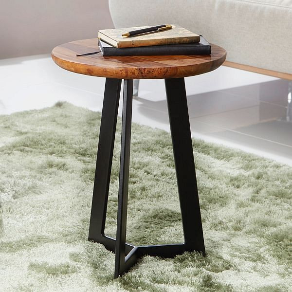 Wohnling Beistelltisch 35 x 45 x 35 cm Sheesham Holz Metall, WL5.664