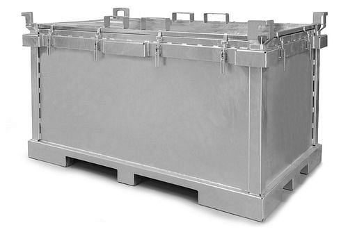DENIOS Lithium-Ionen Akku-Transportbox Stahl, 2900 l, VPG 1, Füllmaterial PyroBubbles, 289646