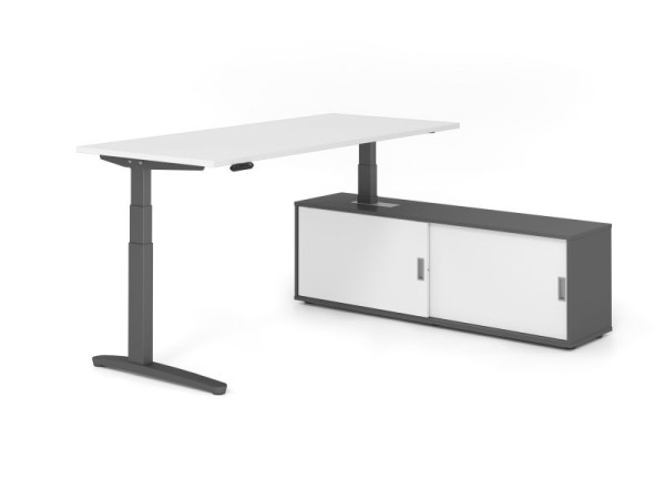 Hammerbacher Schreibtisch XBHM19, 180x80cm, Platte: Weiß, 25mm dick, C-Fuß Gestell Graphit, Höhe: 65 - 129 cm, Ahorn, SB/W/G/G/W, VXBHM19SB/W/G/G/W