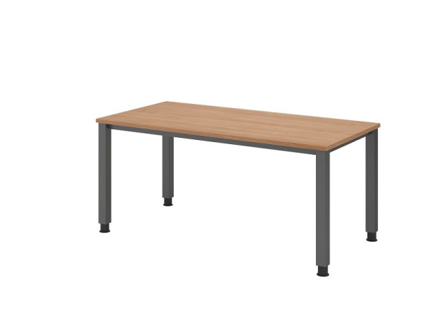 Hammerbacher Schreibtisch QS16, 160 x 80 cm, Platte: Nussbaum, 25 mm dick, 4-Fuß-Gestell in Graphit (ähnlich RAL 7012), Arbeitshöhe 68-83,5 cm, VQS16/N/G