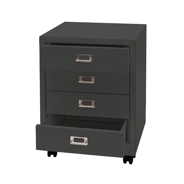 Mendler Rollcontainer HWC-L49, Schubladenschrank Stahlschrank Aktenschrank, Metall 55x40x41cm 4 Schubladen, dunkelgrau, 99423