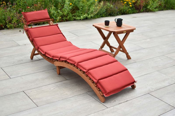 Merxx Set Ipanema Liege 2-teilig, faltbar, inkl. rot/beigen Wendekissen, 1 Hocker, 50 x 50 cm, FSC Eukalyptusholz, 50103-011