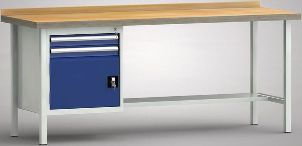 KLW Profi-Werkbank - 2000 x 700 x 905 mm L x T x H (ERGO-Version), links 2x75EA/Türe 350 mm, WP118E-2000M45-E1691