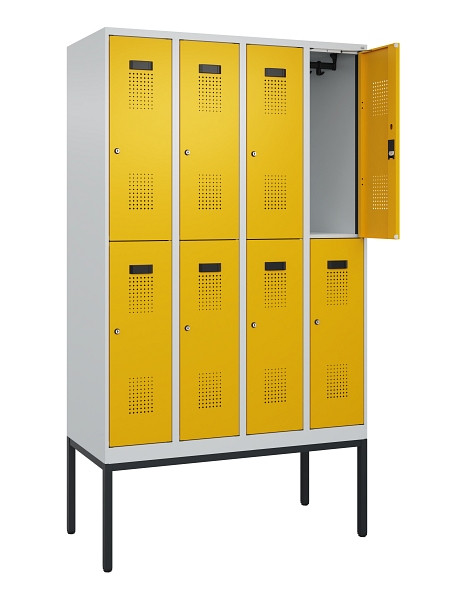 C+P Doppelstock-Spind Evolo PLUS, Gestell, 8 Fächer, 2120x1200x500mm, 7035/1004, Zylinderschloss, 0493307-40 S10027