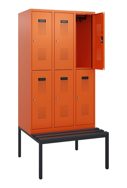 C+P Doppelstöckiger Spind Evolo PLUS, Bank, 6 Fächer, 1950x900x815mm, 2004/2004, Zylinderschloss, Sitzfläche Kunststoff, Sitzbank, 0493505-30 S10158