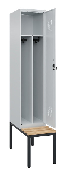 C+P Spind Evolo PLUS, 1 Abteile, 2120x400x815mm, 7035/7035, Haken 4, Drehriegel, Sitzfläche Buche-Hartholz, Sitzbank, Trennwand, 0490507-12F S10013