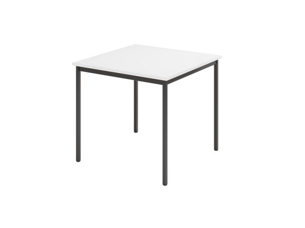 Hammerbacher Besprechungstisch VS08, 80 x 80 cm, Platte: Weiß, Vier-Fuß-Gestell Schwarz, Arbeitshöhe 72 cm, umlaufender Stahlrahmen Schwarz, VVS08/W/D