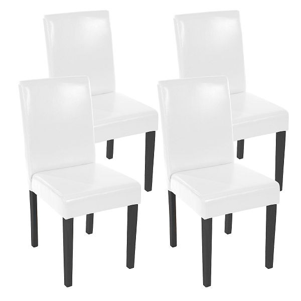 Mendler 4er-Set Esszimmerstuhl Stuhl Küchenstuhl Littau, Leder, weiß dunkle Beine, 28637