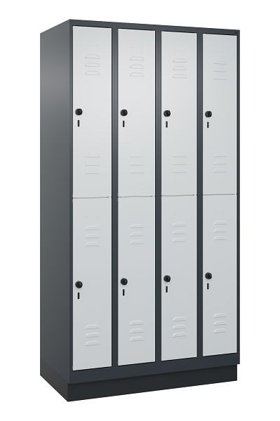 C+P Doppelstöckiger Spind Classic PLUS, Sockel, 4 Abteile, 1950x1000x500mm, 7016/7035, 080320-49 S10013