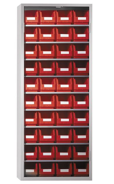 Kappes Ordnungsschrank ohne Türen Modell 22, 1600 x 690 x 285 mm, RAL 7035, Inklusiv Lagersichtkasten 40 x Größe 6, 1002.04.0013