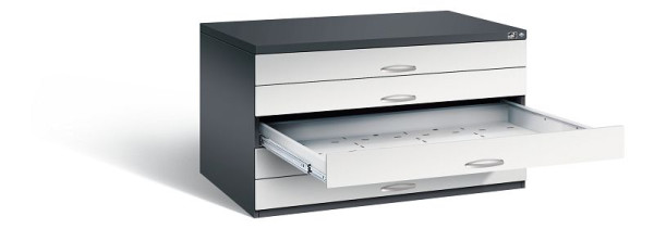 C+P Flachablageschrank Serie 7100_7200, H760xB1350xT960mm, Farbe: Schwarzgrau / Lichtgrau, Bügelgriff, 7201-100 S10182