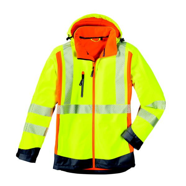 4PROTECT Warnschutz-Softshell-Jacke HOUSTON, Größe: L, Farbe: leuchtgelb/leuchtorange/grau, VE: 5 Stück, 3475-L