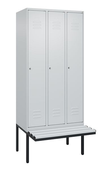 C+P Umkleidespind Classic PLUS, 3 Abteile, 2120x900x815mm, 7035/7035, Zylinderschlösser, je 2 Doppel-Haken, 0800407-30F S10024