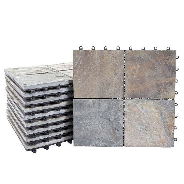Mendler Steinfliese HWC-E18, Bodenfliese Steckfliese Balkon/Terrasse Naturstein, 11x je 30x30cm = 1m², Granit bunt, 65143