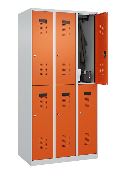 C+P Doppelstöckiger Spind Evolo PLUS, 6 Fächer, 1850x900x500mm, 7035/2004, Zylinderschloss, 049300-30 S10029