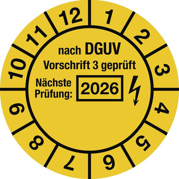 Moedel Prüfplakette nach DGUV, Nächste Prüfung, 2026, Folie, Ø 30 mm, VE: 10 Stück/Bogen, 105311