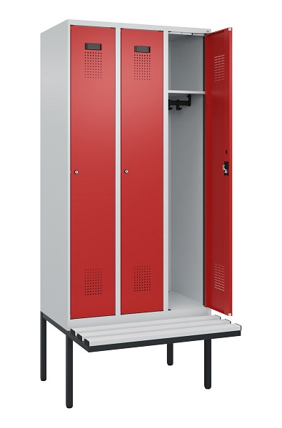 C+P Spind Evolo PLUS, 3 Abteile, 2120x900x815mm, 7035/3000, Haken 3, Zylinderschloss, Material Sitzfläche Kunststoff, 0490407-30 S10084