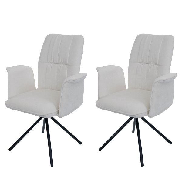 Mendler 2er-Set Esszimmerstuhl HWC-N99, drehbar Armlehne Auto-Return, Stoff/Textil Chenille (340g/m²) Öko-Tex, creme, 110435