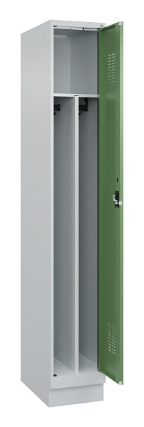 C+P Spind Evolo PLUS, mit Sockel, 1 Abteil, 1950x300x500mm, 7035/6011, Verschluss Zylinderschloss, 049020-10F S10037
