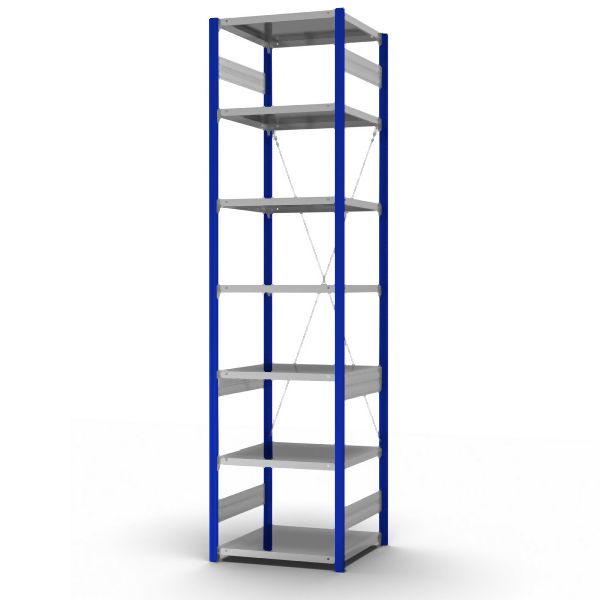 hofe Grundregal, zerlegt, 7 Böden 3000 x 600 x 750 mm, verzinkt Stützprofile - enzianblau/RAL 5010, HEG306007XL
