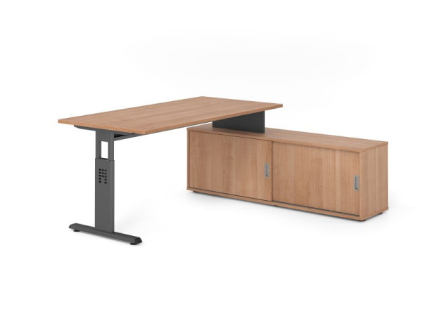 Hammerbacher Aufsatz-Schreibtisch OSE16, 160x80cm, Platte: Nussbaum, 25mm dick, T-Fuß Gestell Graphit, Nussbaum / Nuss, VOSE16SB/N/G/N/N