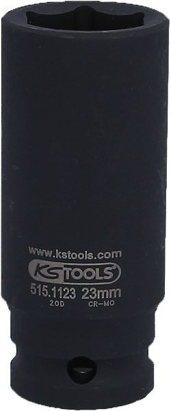 KS Tools 1/2" Sechskant-Kraft-Stecknuss, lang, 23mm, 515.1123