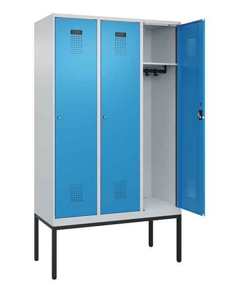 C+P Spind Evolo PLUS, Gestell, 3 Abteile, 2120x1200x500mm, 7035/5012, Verschluss Zylinderschloss, Ablageböden 3, 0490307-32 S10034