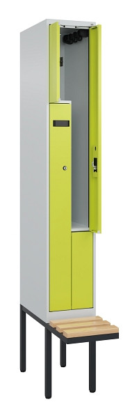 C+P Z-Spind Evolo PLUS, Bank, 2 Fächer, 2120x300x815mm, 7035/0024, Zylinderschloss, Sitzfläche Holz, 0490437-102 S10042