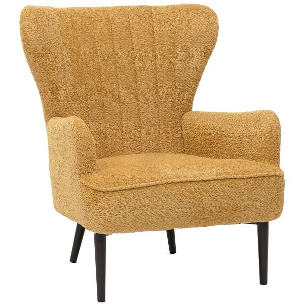 Mendler Lounge-Sessel HWC-K37, Cocktail-/Ohrensessel Polsterstuhl Retro Vintage Stoff Chenille (500g/m²) Öko-Tex, gelb, 109062