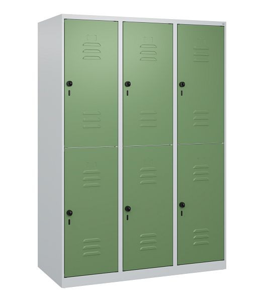 C+P Doppelstöckiger Spind Classic PLUS, 3 Abteile, 1700x1200x500mm, 7035/6011, Drehriegel, 0803007-32 S10006