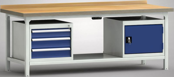 KLW Hydraulik-Profi-Werkbank - 2000 x 800 x 750 - 1030 mm L x T x H, links 100EA/2x125EA, rechts Türe, WPJL50-20M45-E3V02